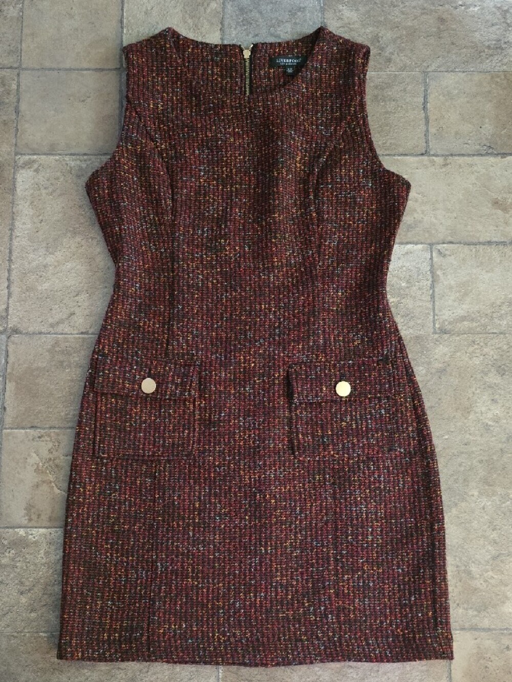 Liverpool Burgundy Tweed Mini Shift Dress - Picture 7 of 13